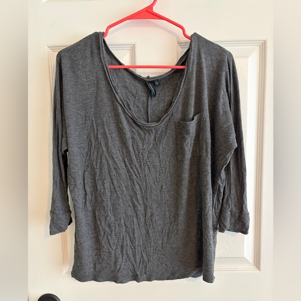 Cynthia Rowley Charcoal Scoop Neck Long Sleeve Top